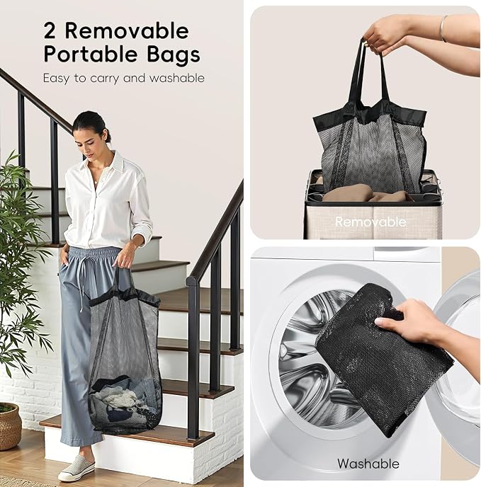 150L Double Laundry Hamper With Lid, Large Clothes Hampers with Removable Bag, Laundry Hamper 2 Section for Bathroom, Bedroom, Laundry Room, Dorm - Image 6