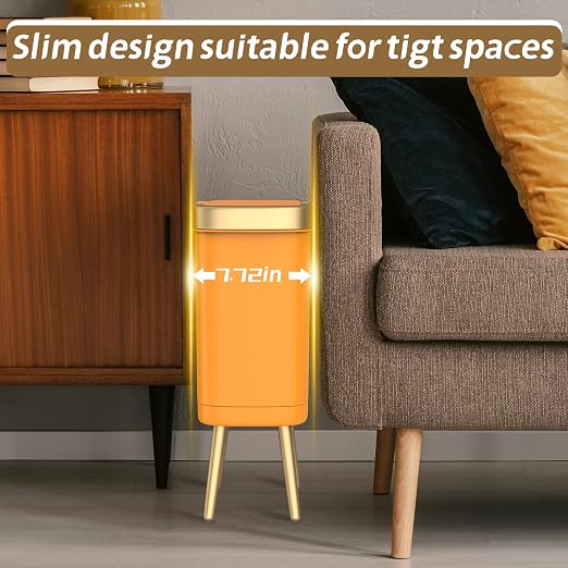 Procade Bedroom Trash Can with Lid,Slim Bathroom Trash Cans with Lids, Dog Proof Trash Bin with Press Top Lid,Modern Gold Trash Can Plastic Waste Basket for Living Room, Office,Kitchen, 4 Gal-Orange - Image 4