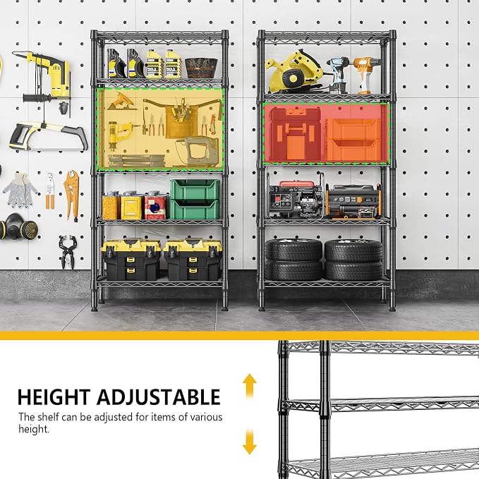 M MZG 1250 lbs 5 Tier Shelf Metal Storage Shelves Shelving Wire Rack Heavy Duty Closet Organizers for Garage Kitchen Bathroom Laundry Black 13.8" D x 29.5" W x 59.5" H - Image 6