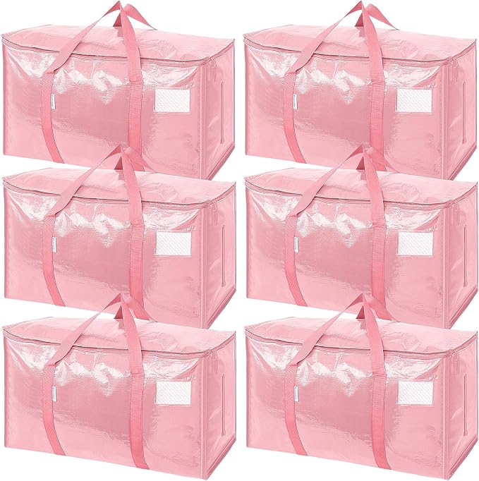 TICONN 6 Pack Extra Large Moving Bags Heavy Duty with Zippers & Carrying Handles, Durable Storage Bags Moving Boxes for Closet Organizers and Storage (6 Pack, Coral) by TICONN