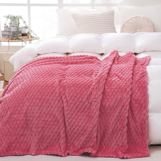 Rose Pink Throw Blanket 90"×90" inches Gifts for Mom Fuzzy 3D Jacquard Decorative Flannel Fleece Super Soft Plush Cozy Blanket for Couch Sofa Chair Lightweight