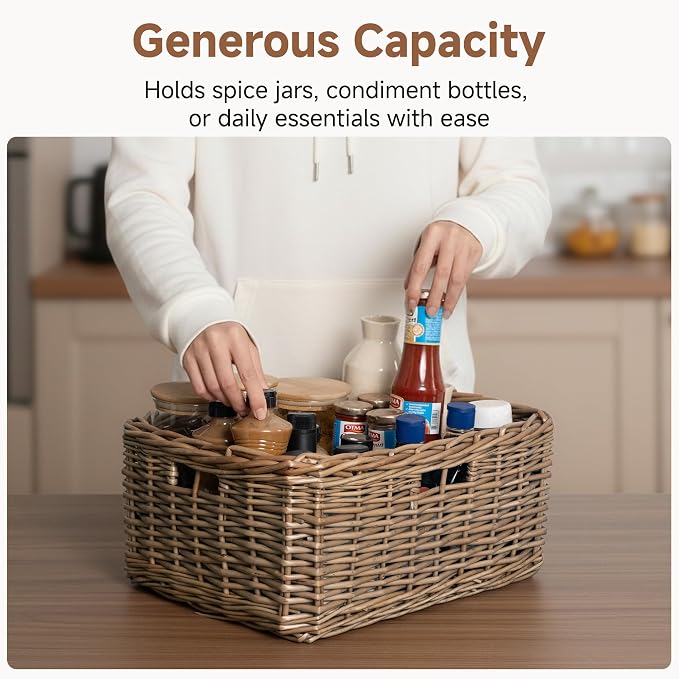StorageWorks Pantry Baskets, Willow Storage Baskets for Organizing, Shelves, Pantry Organizers and Storage, Brown, 16 ½"L x 13"W x 7 ½"H - Image 4