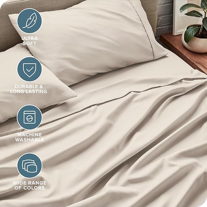 Bare Home Full XL Sheet Set - 1800 Ultra-Soft Microfiber Full Extra Long Bed Sheets - Double Brushed - Deep Pockets - Easy Fit - 4 Piece Set - Bedding Sheets & Pillowcases (Full XL, Wheat)