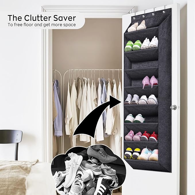 SLEEPING LAMB Over The Door Shoe Organizer for Closet with Large Deep Pockets, Narrow Shoe Rack for Door Hanging Boots Storage, Black - Image 6