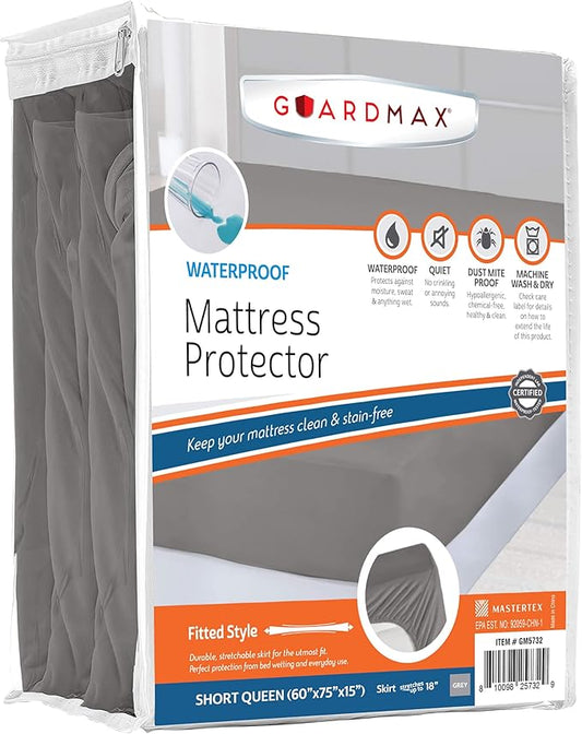 Guardmax Jersey Knitted Short Queen Size Mattress Protector - Waterproof & Dust Mite Proof Mattress Cover with Stretchable Pockets - Soft, Comfortable, & Noiseless Waterproof Fitted Sheet (60x75x15)