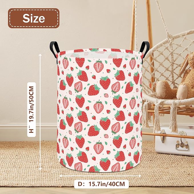 Laundry Hamper Large Canvas Fabric Lightweight Storage Basket/Toy Organizer/Dirty Clothes Collapsible Waterproof for College Dorms, Boys and Girls Bedroom,Bathroom(strawberry) - Image 2