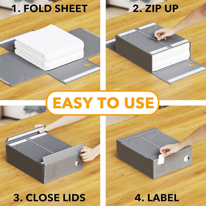 SpaceAid 6 Pack Bed Sheet Organizers and Storage, Foldable Sheet Organizer with Window for Linen Closet, Set Folder Keeper for Queen & King Size Bedding Storage (Gray) - Image 3
