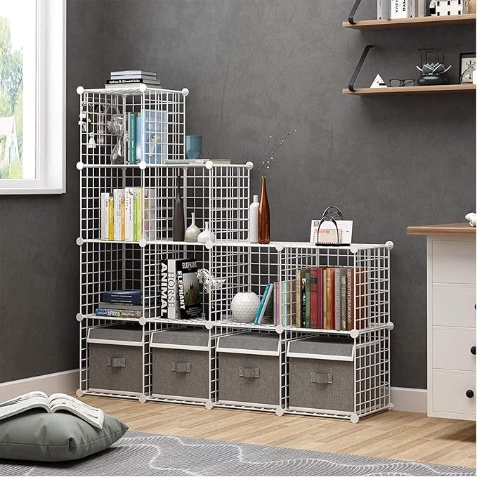C&AHOME Wire Cube Storage, 12-Cube Storage Organizer Metal, C Grids Storage Bins Shelving, Modular Bookshelf Shelf, Closet Cabinet Ideal for Bedroom, Office 36.6”L x 12.4”W 48.4”H White - Image 4