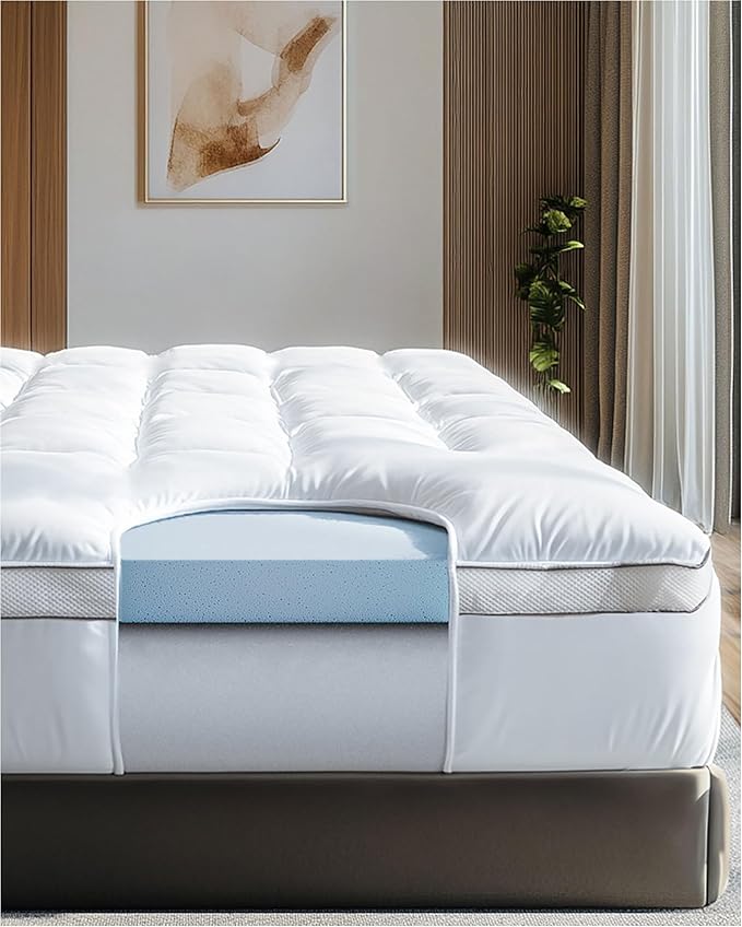ViscoSoft 3 Inch Pillow Top Memory Foam Mattress Topper Short Queen - Cooling Hybrid Lux Dual Layer RV Mattress Pad - CertiPur-US Certified