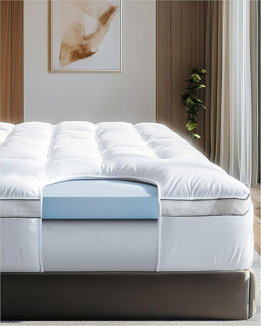 ViscoSoft 3 Inch Pillow Top Memory Foam Mattress Topper Twin - Cooling Hybrid Lux Dual Layer Mattress Pad - CertiPUR Certified