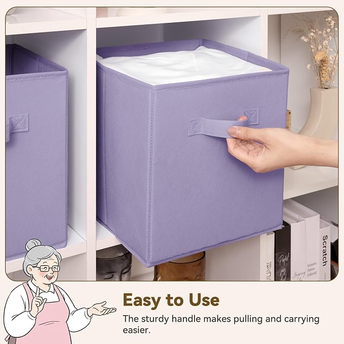 GRANNY SAYS Cube Storage Bins, 11 Inch Cube Storage Organizer, Fabric Collapsible Storage Bins, Durable Storage Cubes for Shelves, Closet, Lavender Purple, 6-Pack - Image 5