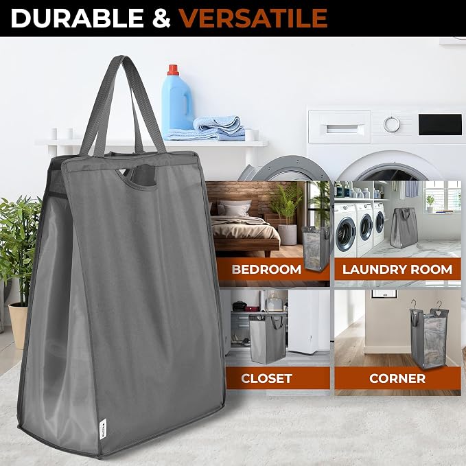 ALCOVA 2 Pack Hanging Laundry Hamper, Space-Saving Mesh Hanging Laundry Bag with Dual Handles & Sturdy Hooks, Portable Hanging Hamper for Family, College Students, Small Closet Solutions - Image 8