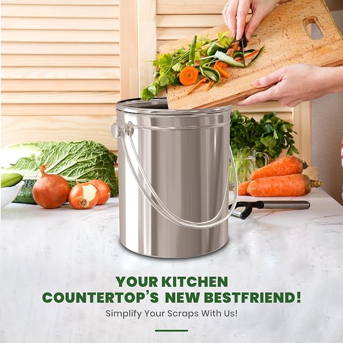 Utopia Kitchen Countertop Compost Bin Kitchen with Charcoal Filter -1.3gallon Stainless Steel Kitchen Compost Bin Countertop - Ideal Kitchen Essentials or Small Composter for Under The Sink Trash - Image 5