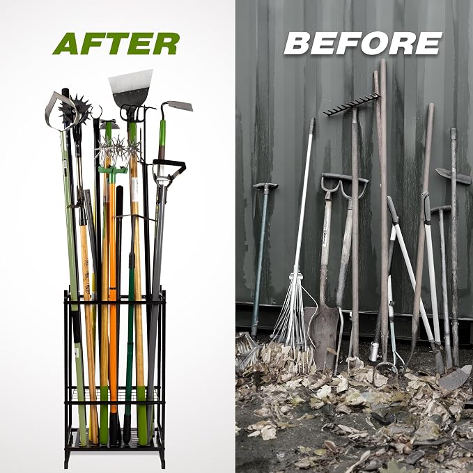 Garden Tool Organizer, Yard Tool Tower Rack for Garage Organization and Storage, Up to 35 Long-Handled Tools/Rakes/Brooms, Heavy Duty Steel Garden Tool Stand for Shed, Outdoor, Black - Image 7
