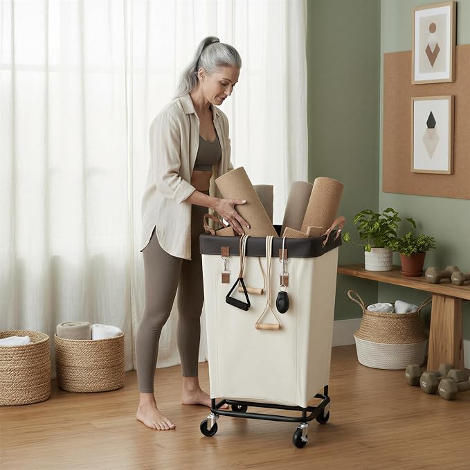 StorageWorks 160L Laundry Basket with Wheels, Large Rolling Hampers for Clothing Organizer, Dirty Clothes Basket for Hotel, Home, Closet, Dorm, Beige - Image 7