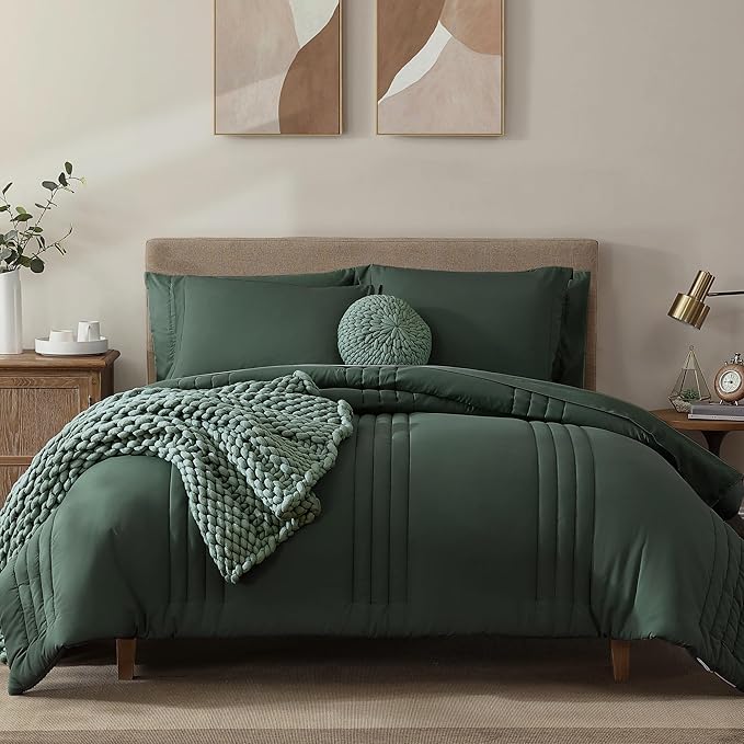 Monbix Oversized Queen Size Comforter Set - 7 Pieces Bed in a Bag, Deep Forest Bedding Sets with Comforter, All Seasons Comforter Bed Set with Sheets, Pillowcases & Shams