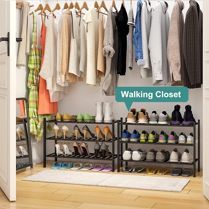 viewcare 3-Tier Black Bamboo Shoe Rack for Entryway, Stackable | Foldable | Natural, Shoe Shelf Storage Organizer for Hallway Closet, Free Standing Shoe Racks for Indoor Outdoor - Image 4