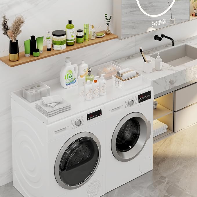efluky Washer Dryer Countertop, Wood Countertop with Edge Rails for Laundry Room Organization and Storage, Washer Dryer Topper for Laundry Room, 27.5" x 54" White - Image 4