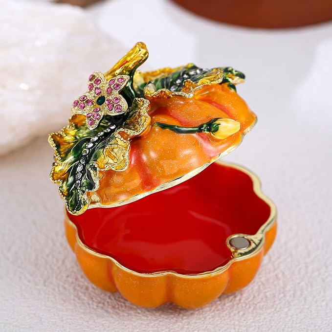 Hand Painted Fruit Trinket Box for Home Decor, Hinged Jewelry Organizer Storage, Unique Personalized Collectible Keepsake Figurine Handmade Decorative Ornament Gifts (Pumpkin) - Image 3