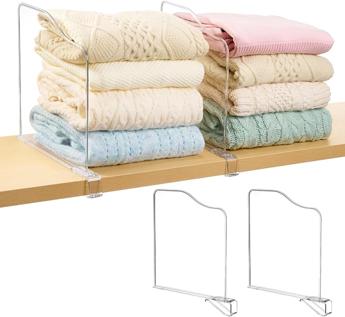 Vtopmart 4 Pack 12in Height Shelf Dividers for Closet Organization, Clear Plastic Closet Shelf Dividers of Upgrade 12in for Maximizing Vertical Space Storage, Organizing Sweater, Jeans, Shirts, Bags by Vtopmart