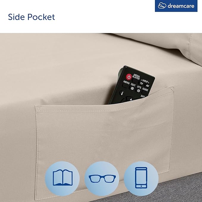 DREAMCARE Queen Sheet Set - 6 pcs Breathable Cooling Bed Sheets - up to 15" Deep Pocket Queen Sheets Set with Side Pockets - Extra Soft 100% Brushed Hypoallergenic Hotel Luxury Bedding - Beige