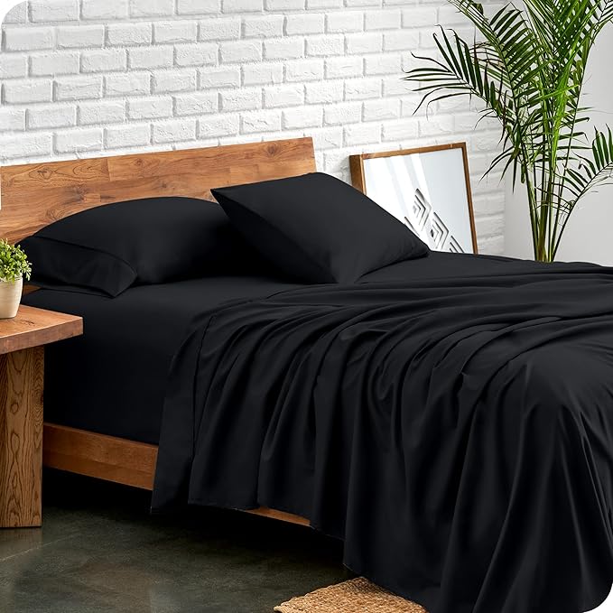 Bare Home Split King Sheet Set - 1800 Ultra-Soft Microfiber Bed Sheets - Double Brushed - Deep Pockets - Easy Fit - 5 Piece Set - Bedding Sheets & Pillowcases (Split King, Black)