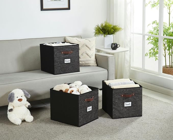 DECOMOMO Storage Baskets, 13x15x13 Storage Cube Bins with Labels for Organizing Shelves Kallax (Kallax / 4pcs, Black Pattern) - Image 8