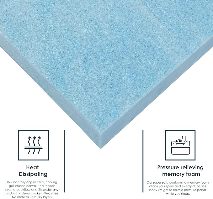 Zayton, 3-Inch Gel Memory Foam Mattress Topper, CertiPUR-US Certified for Superior Comfort and Support, Twin, Blue