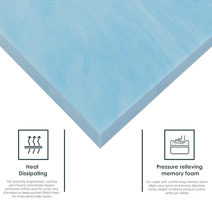 Treaton, 3-Inch Gel Memory Foam Mattress Topper, CertiPUR-US Certified for Superior Comfort and Support, Full, Blue
