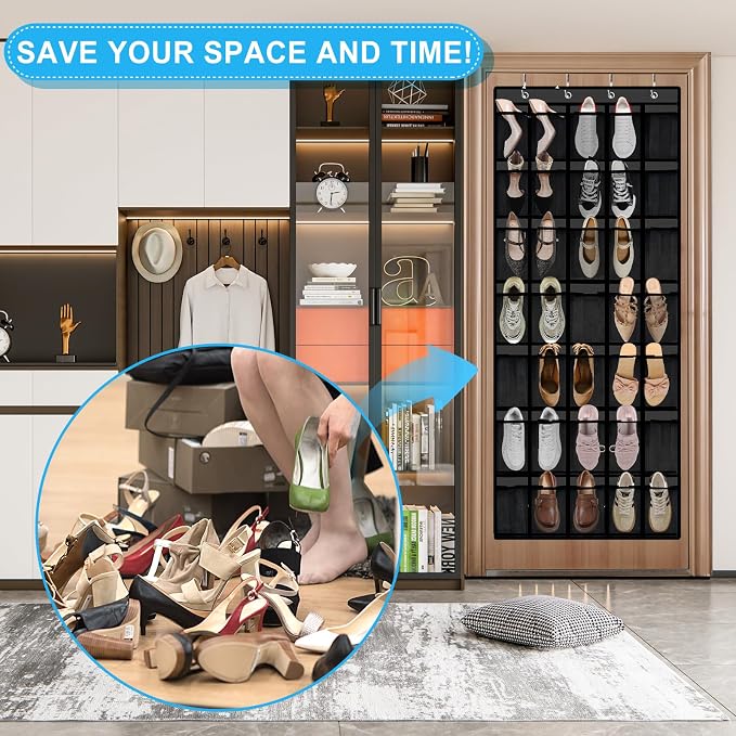 Aheroi 35 Pockets Large Over the Door Organizer, Breathable Mesh Pockets Hanging Shoe Organizer, Black Door Shoe Organizer Mesh Closet Shoe Holder Hanger Holds Up to 40 lbs, Space Saving Shoe Rack - Image 6
