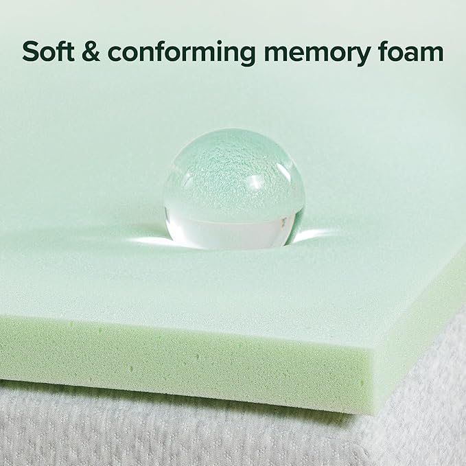 ZINUS 1.5 Inch Green Tea Memory Foam Mattress Topper, Dorm Bedding, Pressure-Relieving Layer, Ideal for Back Pain Relief, Compact WONDERBOX Packaging, CertiPUR-US Certified, Twin