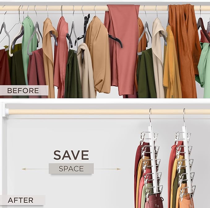 MORALVE Skirt Hangers Space Saving with Clips - 2 Pack - European Beechwood 5-Tier Hanger for Shorts, Skirts, and Pants - Closet Organizer and Storage Solution for Women with 360° Swivel Hook - Image 3