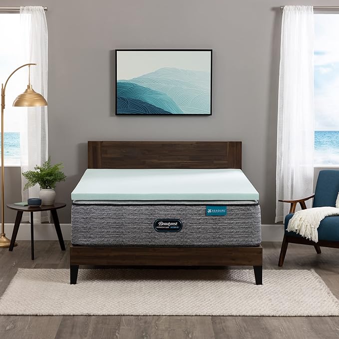 Beautyrest Thermagel Deluxe Cooling Pressure-Relieving Memory Foam Mattress Topper, Twin XL, 2-Inch Blue