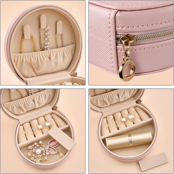 ProCase Travel Size Jewelry Box, Mini Portable Seashell-Shaped Jewelry Case, 2 Layer Organizer in PU Leather for Women -Rose - Image 3