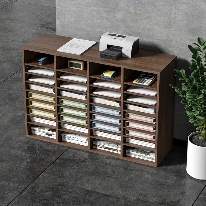 VEVOR Literature Organizers, 36 Compartments Office Mailbox with Adjustable Shelves, Wood Literature Sorter 39.3x12x26.8 inches for Office, Home, Classroom, Mailrooms Organization, EPA Certified Brown - Image 2