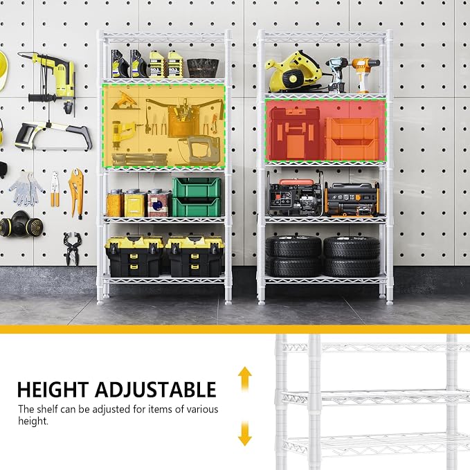 M MZG 1250 lbs 5 Tier Shelf Metal Storage Shelves Wire Rack Closet Organizers for Garage Kitchen Bathroom Laundry White 11.8" D x 29.5" W x 59.5" H - Image 7