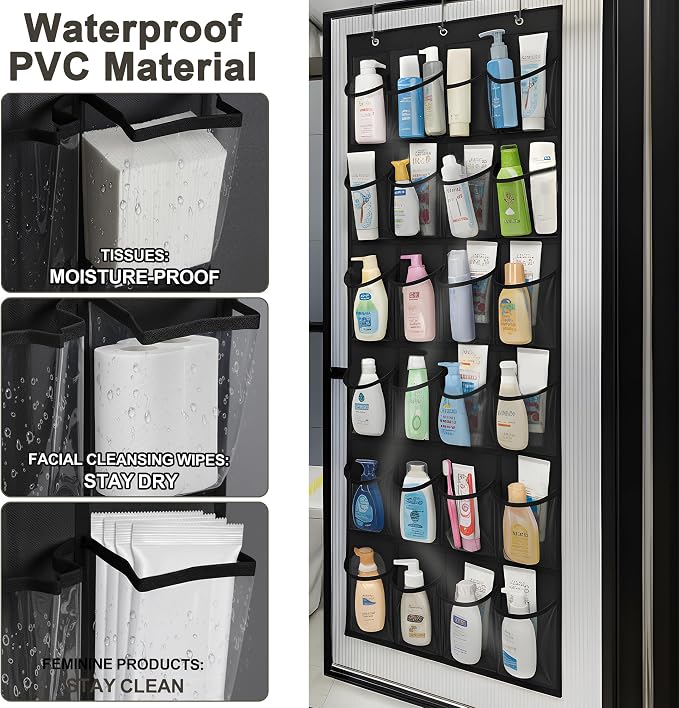 Over the Door Shoe Organizer - Space Saving Shoe Rack for Closet Door with 24 Crystal Clear Pockets and Metal Hooks, Shoe Holder Back of Door Organizers for Shoes, Hanging Shoe Organizer (Black) - Image 6