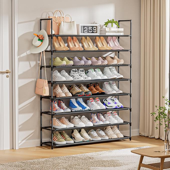 OYREL 8 Tier Shoe Organizer, 33.3in Wide x 11.2in Deep x 55.7in Tall, Black Metal and Plastic Shoe Rack, Holds up to 32-40 Pairs of Shoes - Image 2