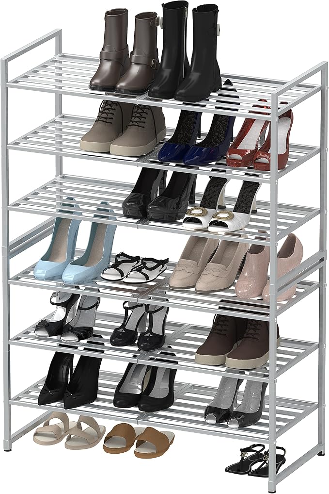 Simple Houseware 3-Tier Stackable Metal Panel Shoes Rack, Silver - Image 6