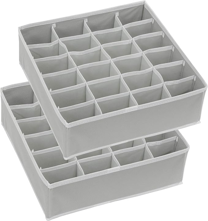 Simple Houseware 2 Pack Closet Sock Organizer, 24 Cell Drawer Divider, Gray - Image 3