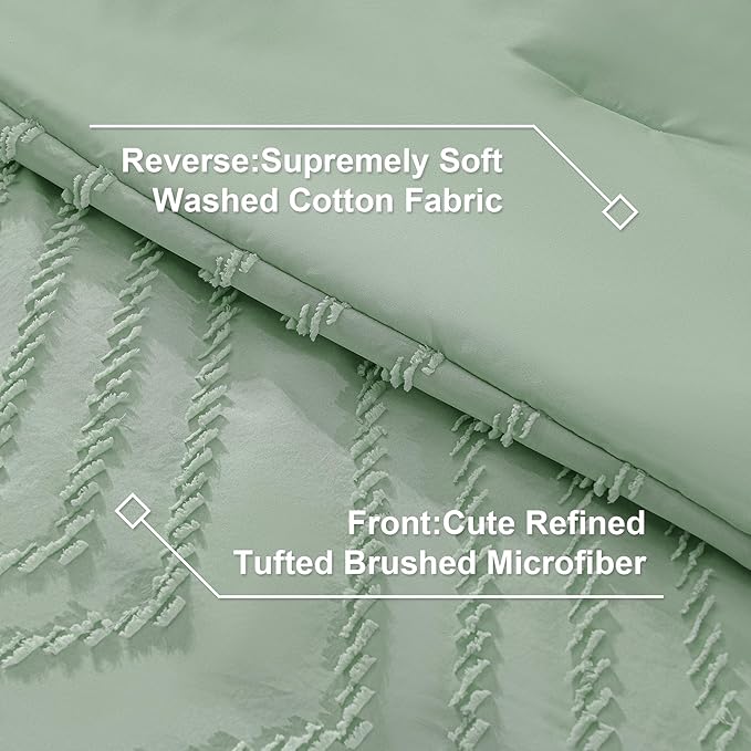 Litanika Super King Plus Size Comforter Set with Sheets Sage Green - 7 Pieces Bed in a Bag Oversized King Boho Tufted Complete Bedding Sets with Comforter, Sheets, Pillowcases & Shams