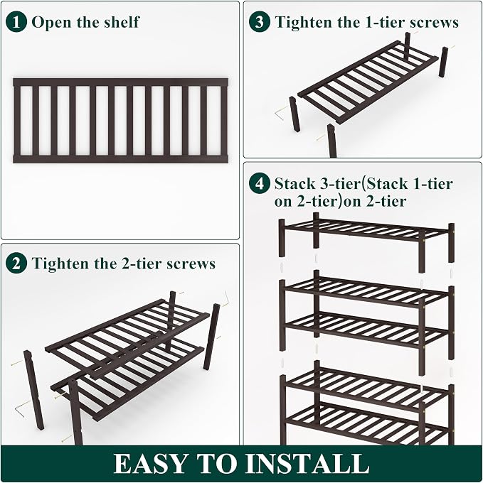 Smiry Shoe Rack, 5 Tier Thick Bamboo Shoe Organizer, Stackable Free Standing Wooden Shoe Storage Shelf for Closet, Entryway, Front Door Entrance, Brown - Image 5