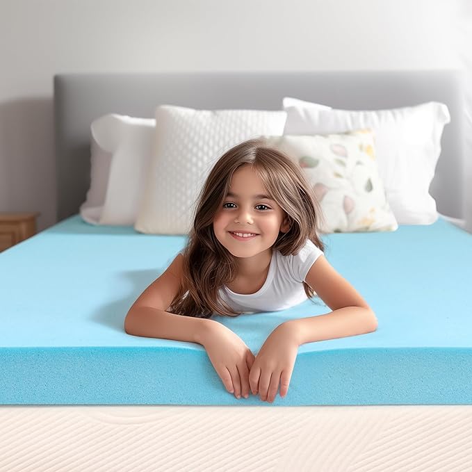 Subrtex Mattress Topper, Memory Foam Mattress Topper, Gel-Infused Memory Foam Topper for Side Stomach Sleepers, Breathable Bed Toppers for Sofa Bed (4 Inch, Queen)