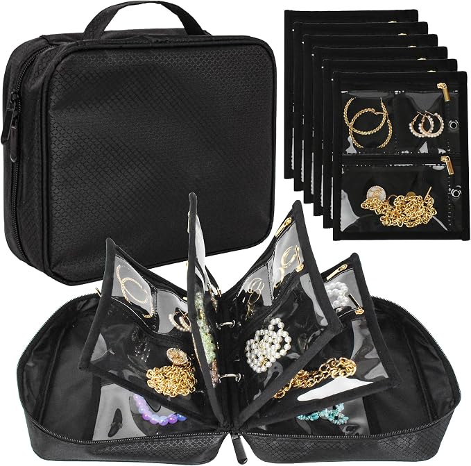 Travel Jewelry Organizer Case,Jewelry Bags Jewelry Storage Book Binder with Clear Zipper Velvet Pouch for Traveling,Earrings, Rings, Necklace, Bracelet by LingLingo