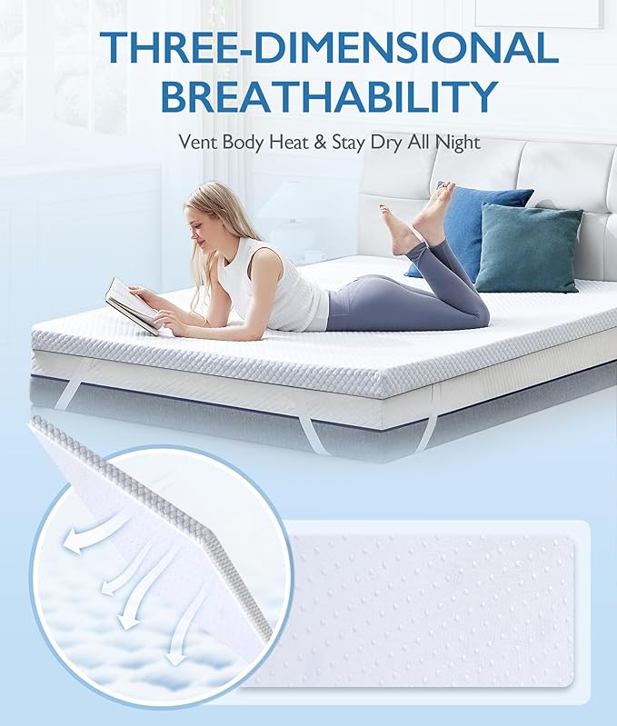 SINWEEK 2 Inch Twin Cooling Memory Foam Mattress Topper for Pressure Relief, Thick Bed Mattress Pad with Cooling Soft Cover and Adjustable Straps, CertiPUR-US Certified