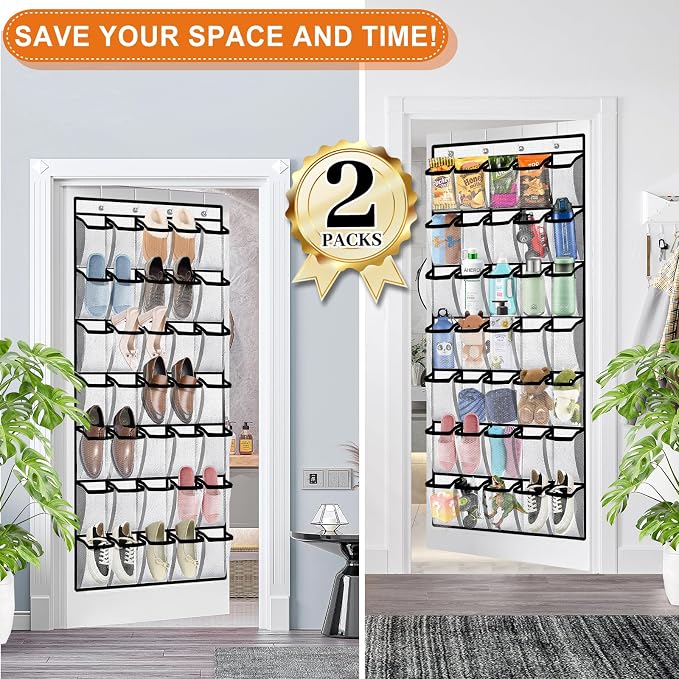Aheroi 2 Pack 35 Pockets Over Door Shoe Organizer, White, Holds Up to 40 lbs, Mesh Pockets, Foldable, Hanging Shoe Rack - Image 6