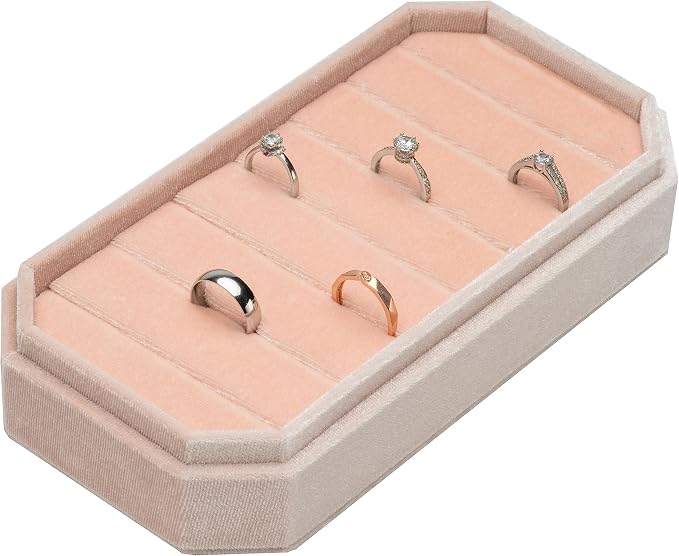 Velvet Ring Organizer Display Tray Jewelry Box Earring Holder Case for Wedding Birthday Christmas Day (Light Pink) - Image 2