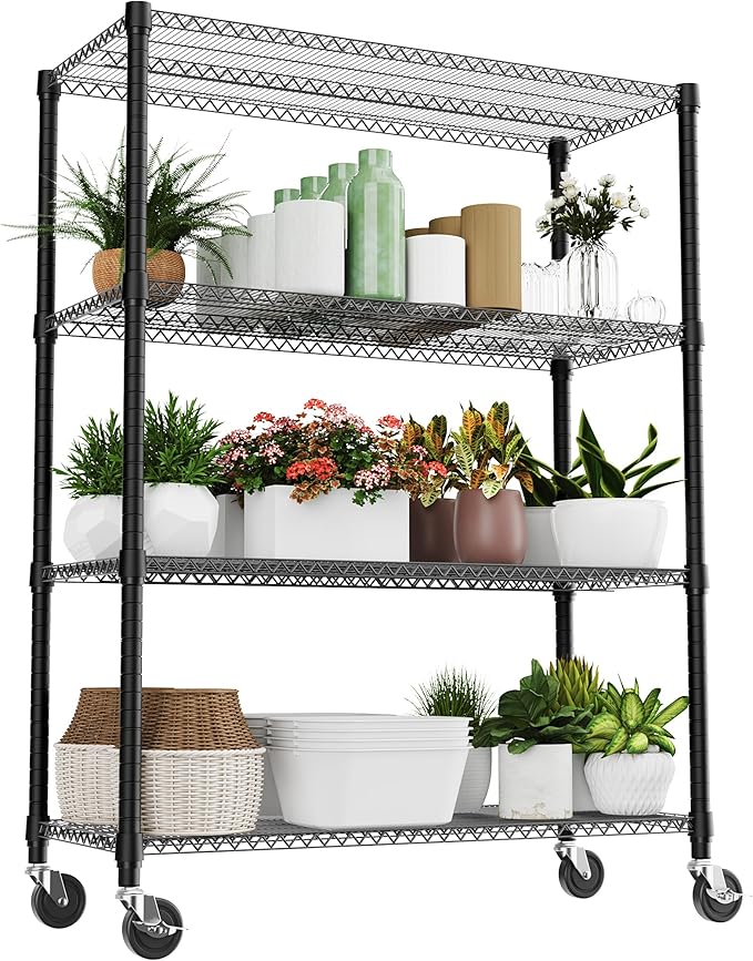 M MZG 2640LBS 53.1" W 4 Tiers Shelf Steel Storage Shelves Shelving Unit Steel Organizer Wire Rack for Home,Kitchen,Office,Garage Black 23.6" D x 53.1" W x 73.6" H by MEIGAOPLASTICANDMETALHKCOLIMITED