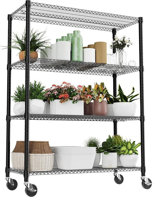 M MZG 2640LBS 53.1" W 4 Tiers Shelf Steel Storage Shelves Shelving Unit Steel Organizer Wire Rack for Home,Kitchen,Office,Garage Black 23.6" D x 53.1" W x 73.6" H by MEIGAOPLASTICANDMETALHKCOLIMITED