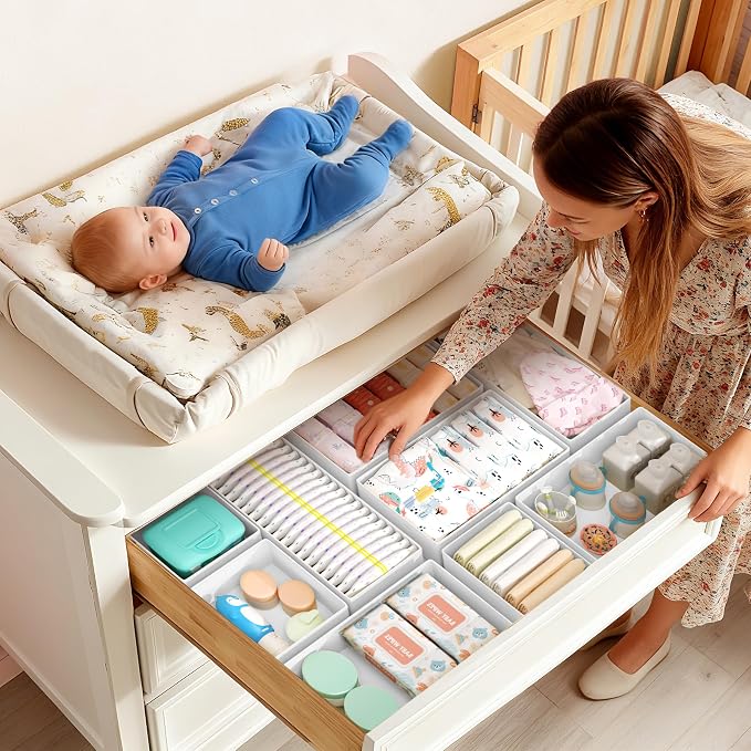 DIMJ Drawer Organizer Clothes Storage - 18 Pack Baby Dresser Organizer for Nursery, Foldable Drawer Dividers for Bedroom Closet Organization, Fabric Storage Bins for Socks, Underwears, Bras - Image 2